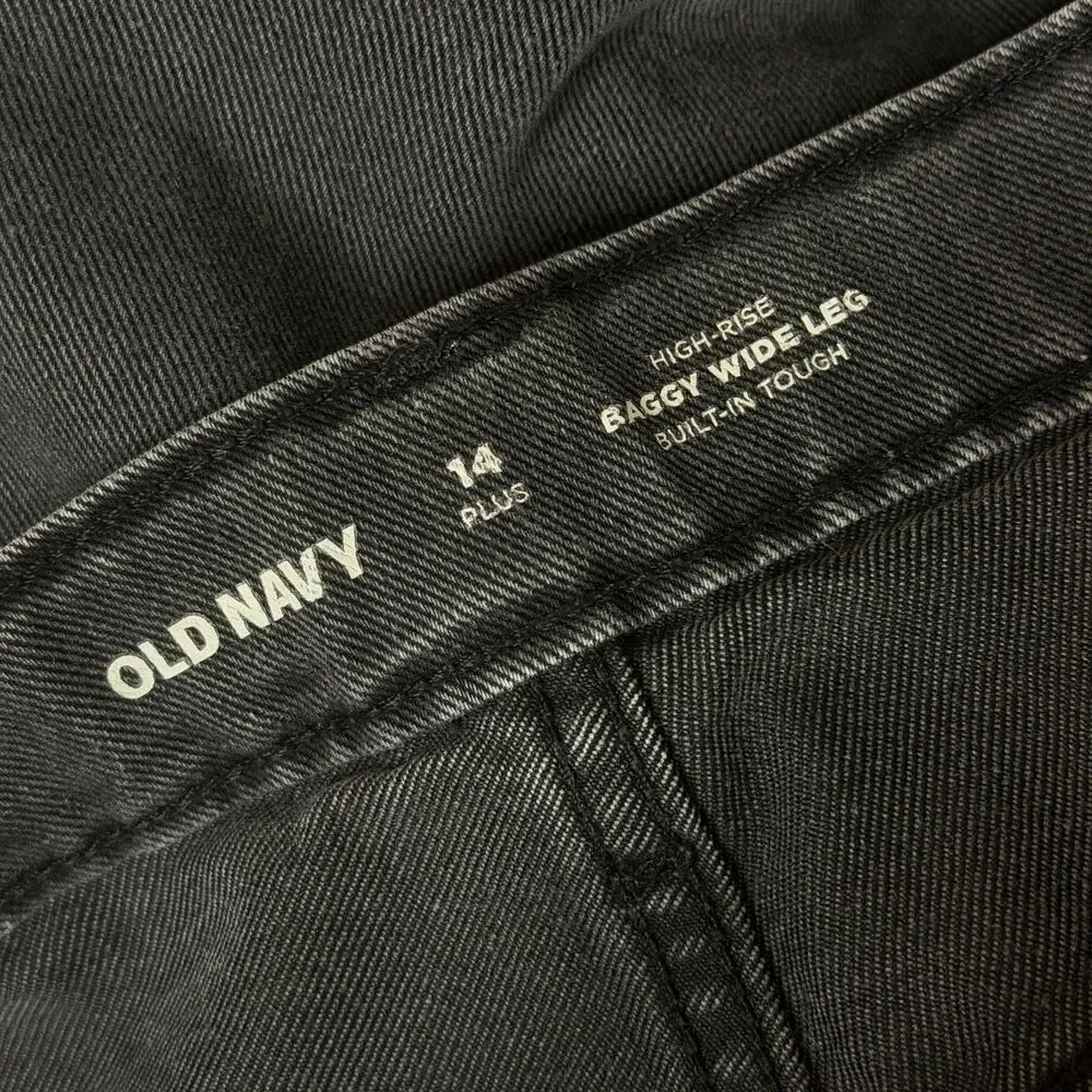 Old Navy High Rise Baggy Wide Leg Jeans Denim Pants Girl Black 14 Plus